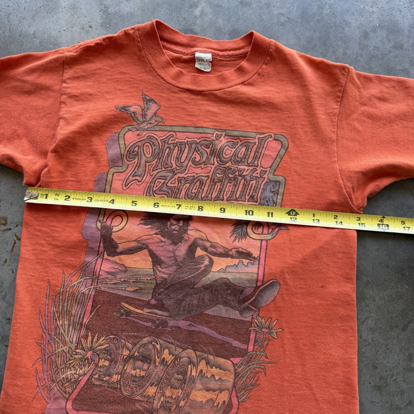 VTG 70s “Physical Graffiti” Orange Baby Skate Tee Size S Jay Adams
