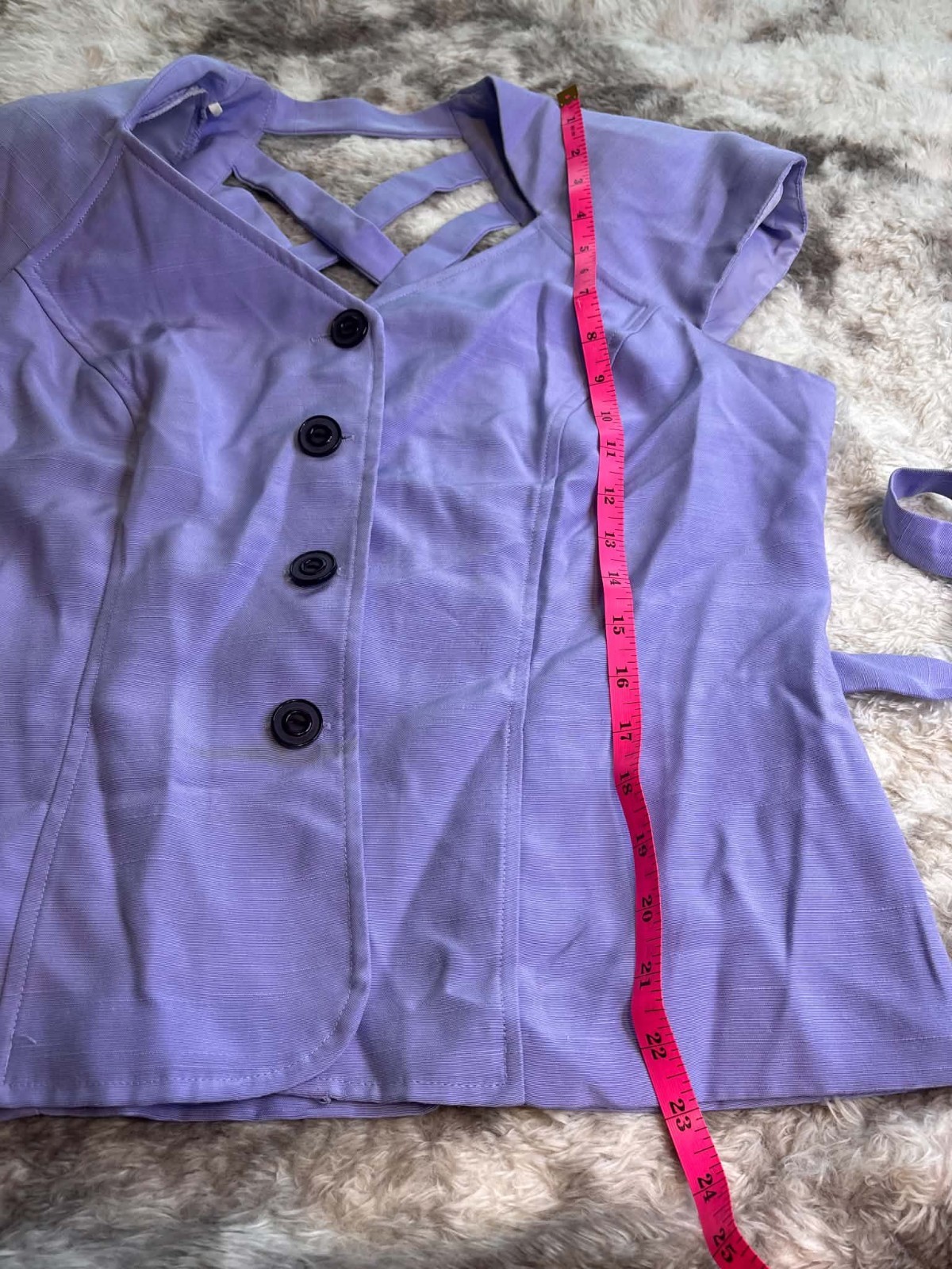 Vintage 90s Miss Scarlett Lavender Short Sleeve Blouse Size 12 Crisscross Tie…