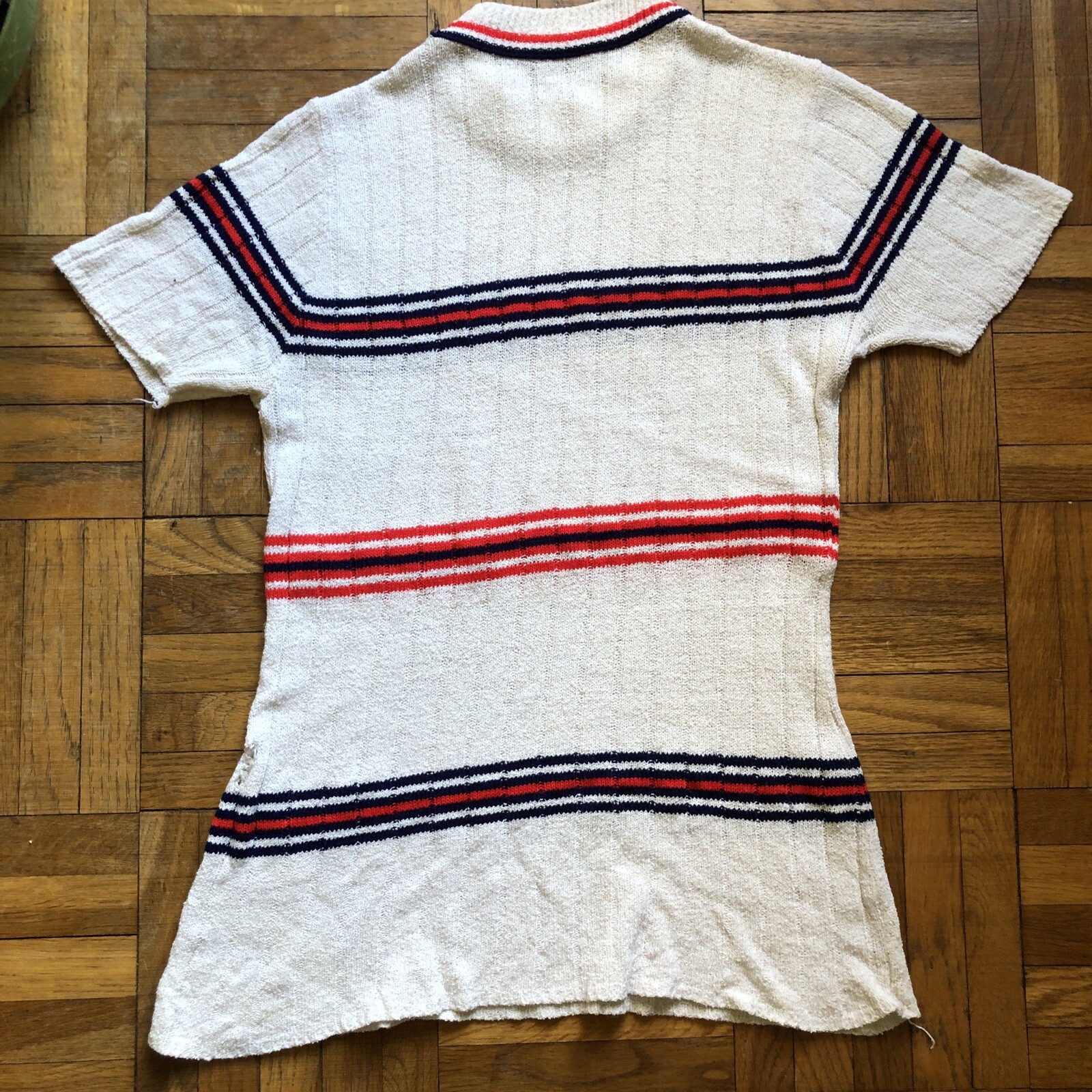 VINTAGE 1960s shirt striped knit short sleeve white red blue size S/M
