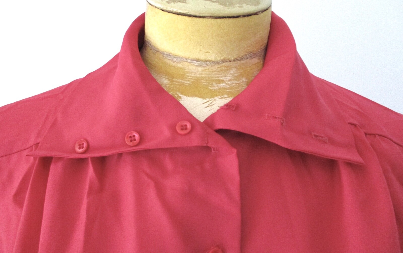 Vtg 70s Ship 'n Shore Matte Red Silky Poly Secretary Blouse Top Button Collar 12