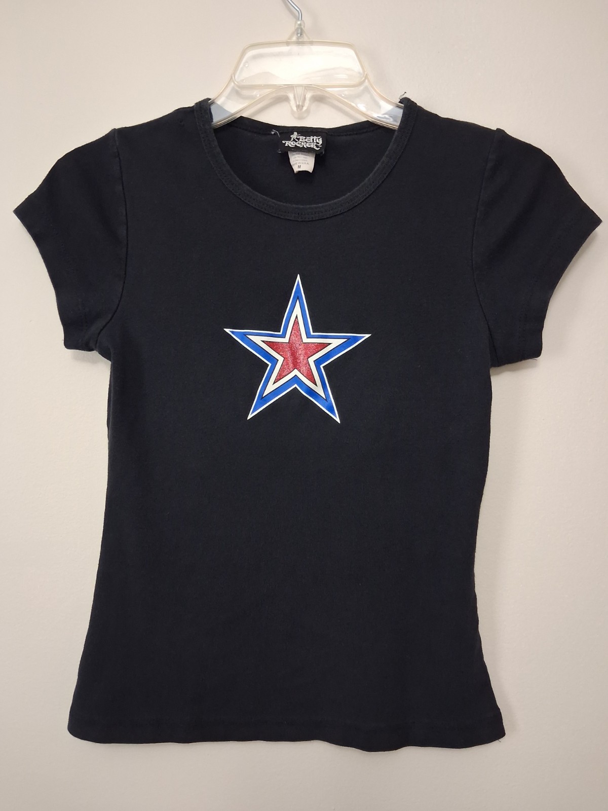 Vintage Y2K Betty Rocker Star Graphic Baby Tee Medium USA Distressed Defect