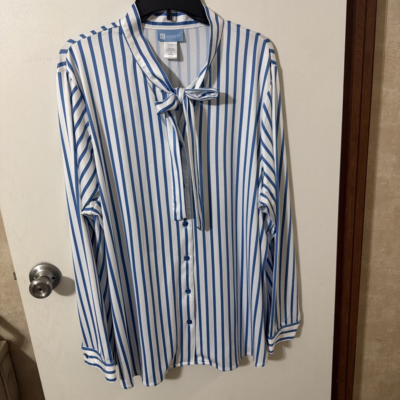 Vintage Koret Blouse Blue Striped Sailor Tie Size 2X