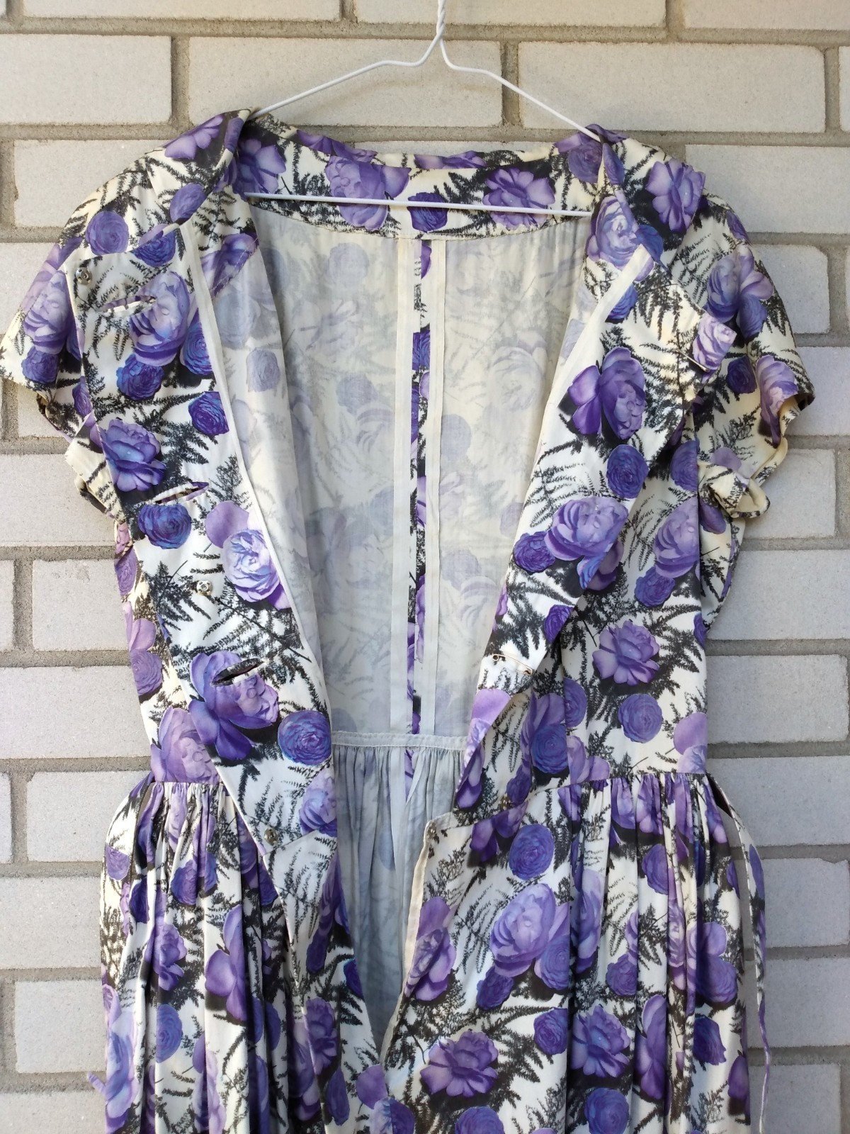 Vintage 50s Purple Rose Dress 42″ Bust 28.5″ Waist Rockabilly Tea Party 60s