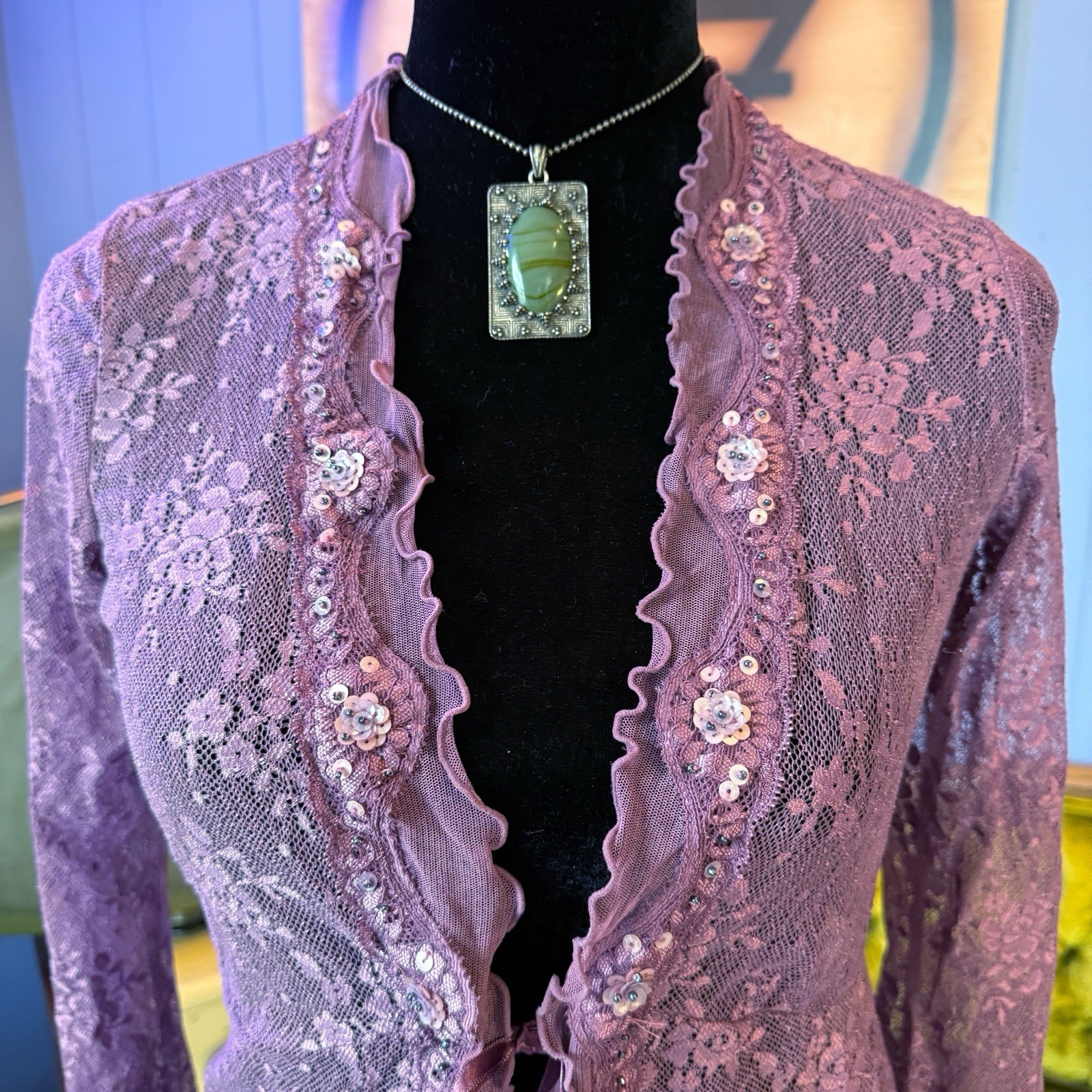 Vintage Y2K New York & Company Long Sleeve Sheer Mesh Witchy Cardigan XS