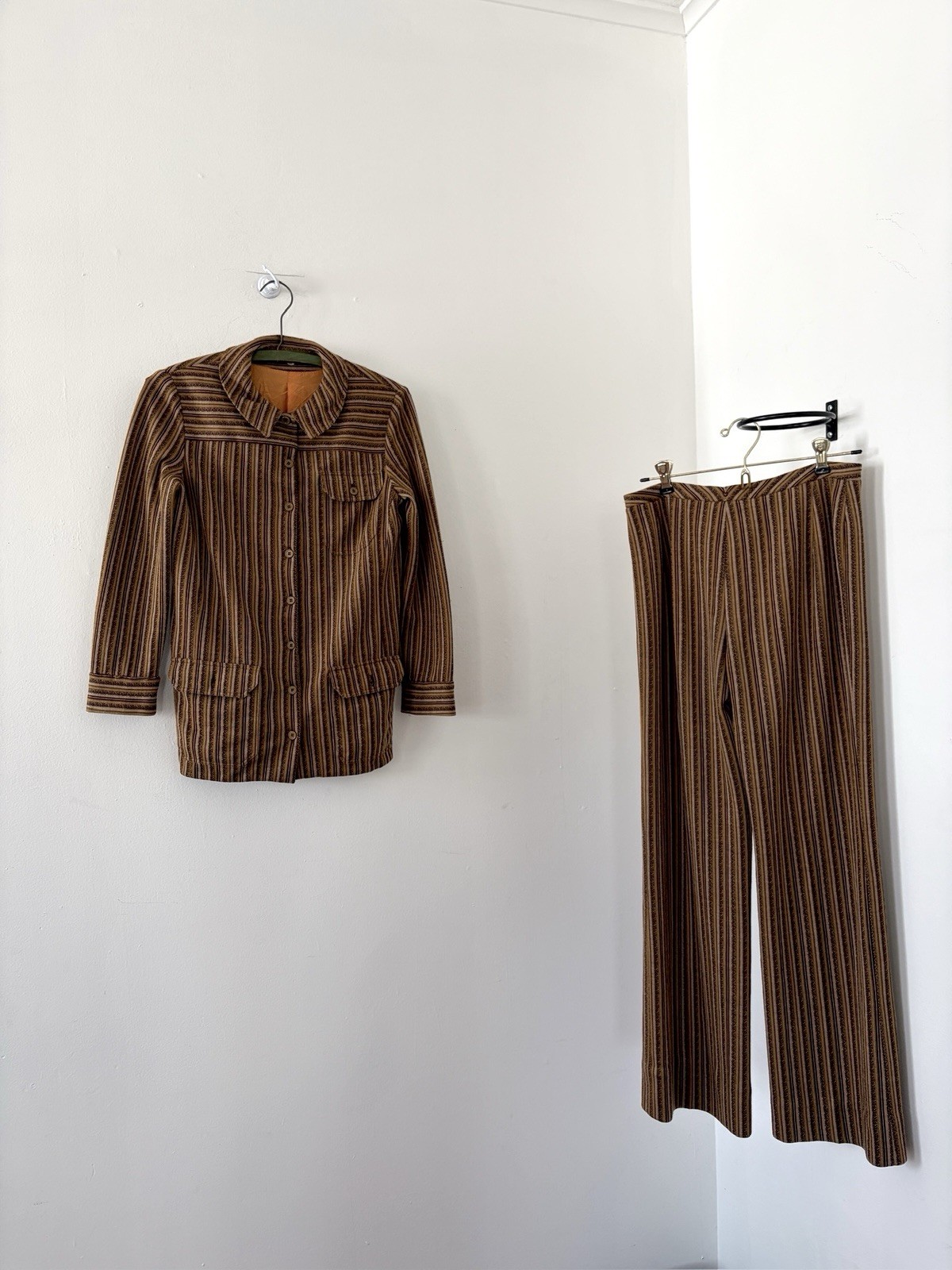 Vintage 70s 60s Cacharel Jacquard Utility Shirt Jacket And Wide Flared Trouser S