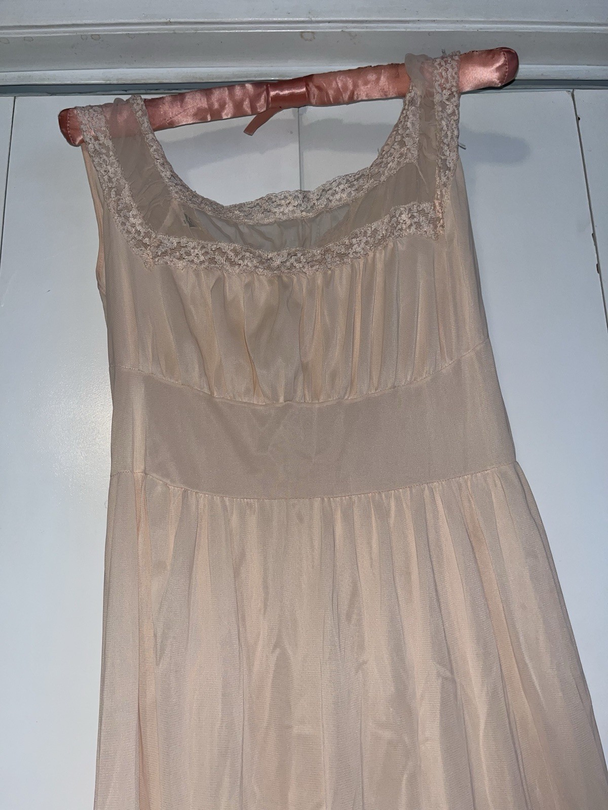 Vtg Countess Layne Peach Pink Nightgown 36 Bridal Chiffon Lace Blush Full Slip