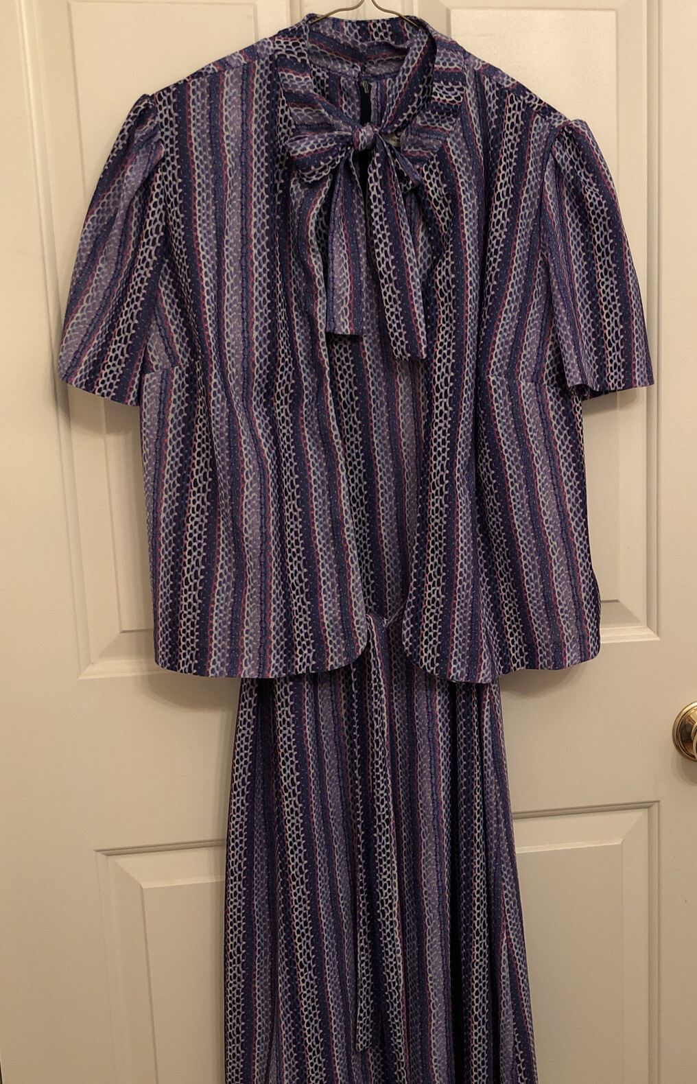 Vtg 60s 70s Blue Purple Stripe Polyester Jacket Dress CB New York