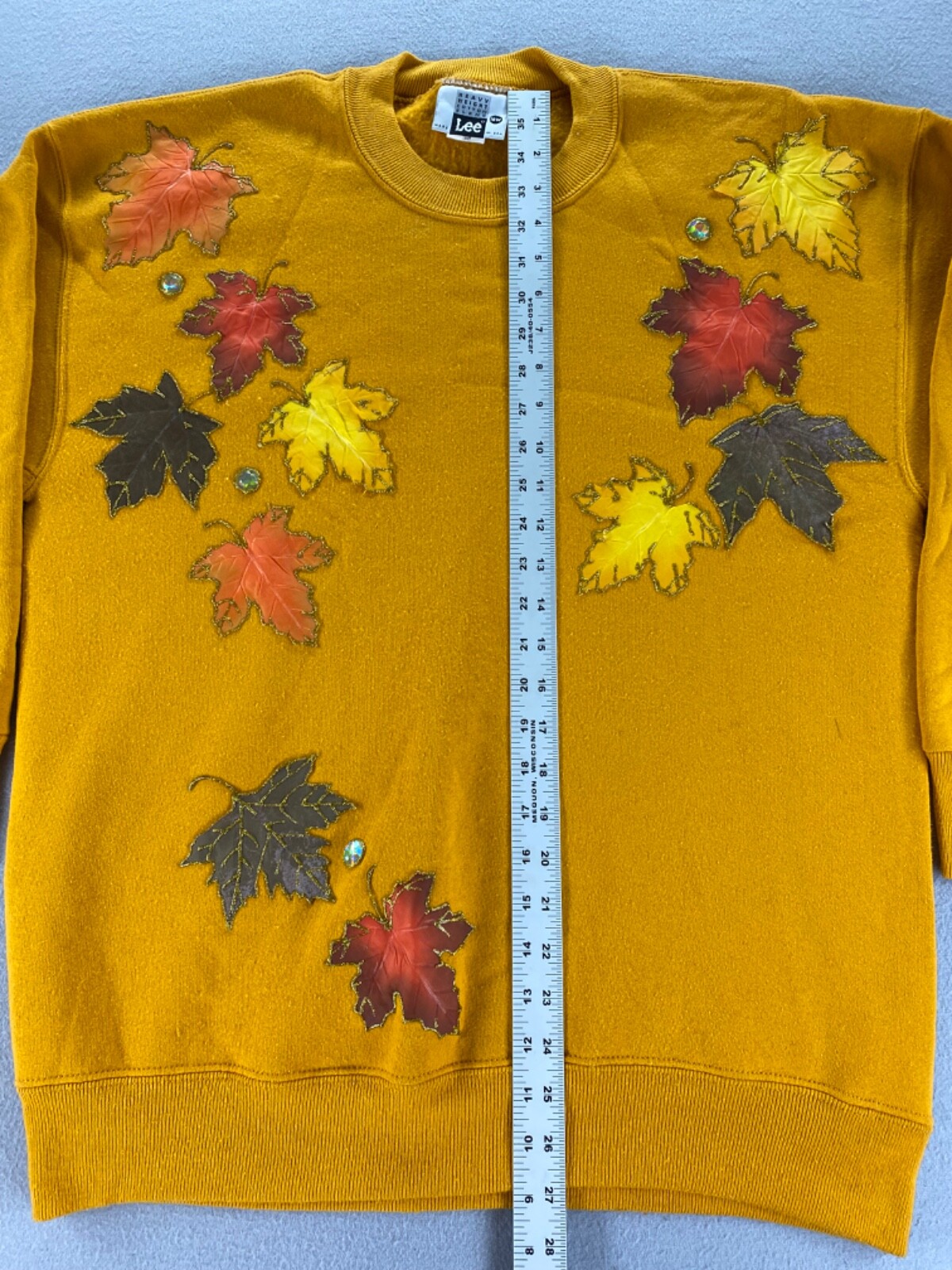 Vintage Women’s Decorative Fall Sweatshirt Leafs 18W Yellow Festive Pullover