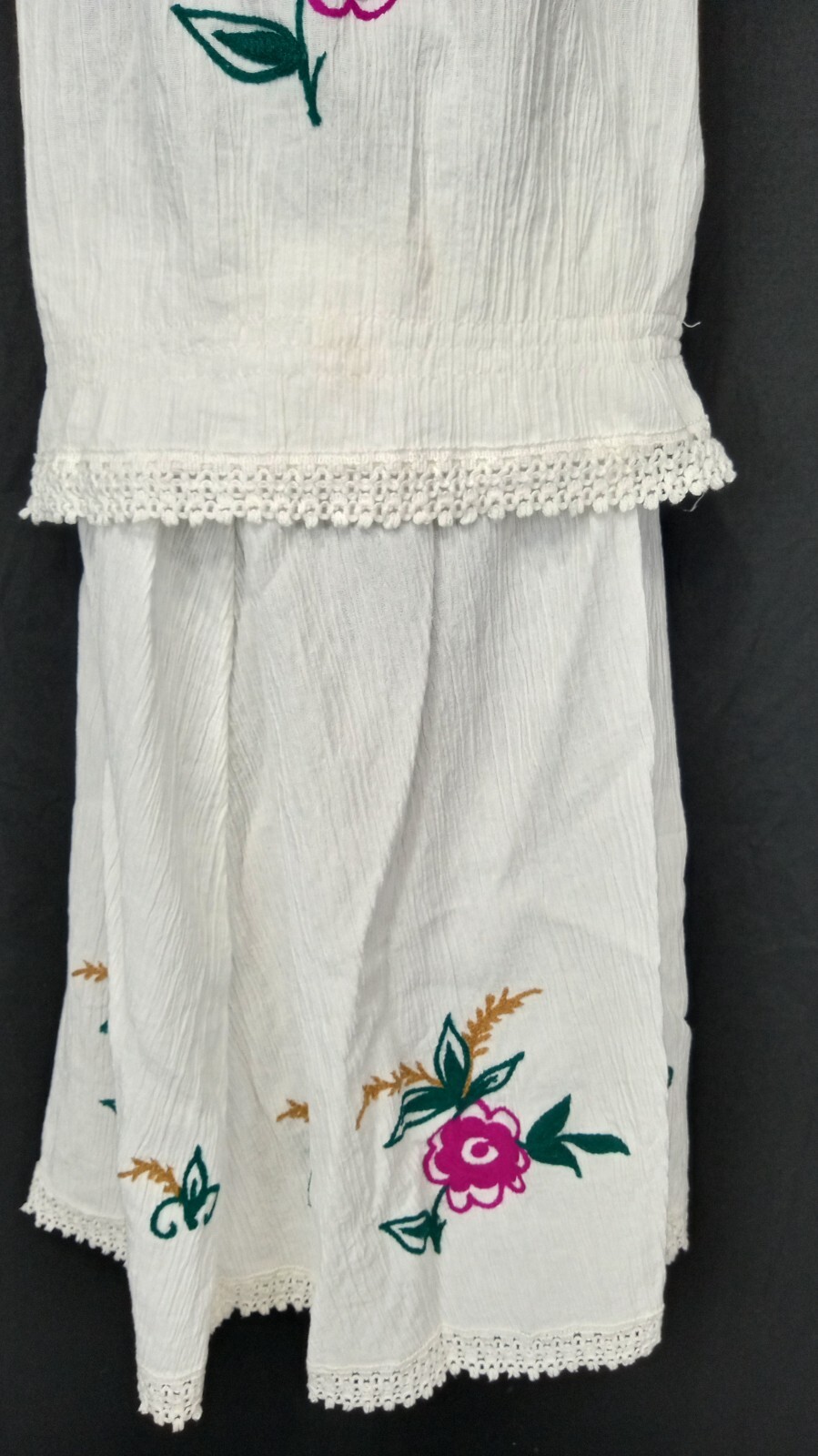 Mediterranean VTG Embroidered Floral & Fringes Women’s Outfit skirt top scarf
