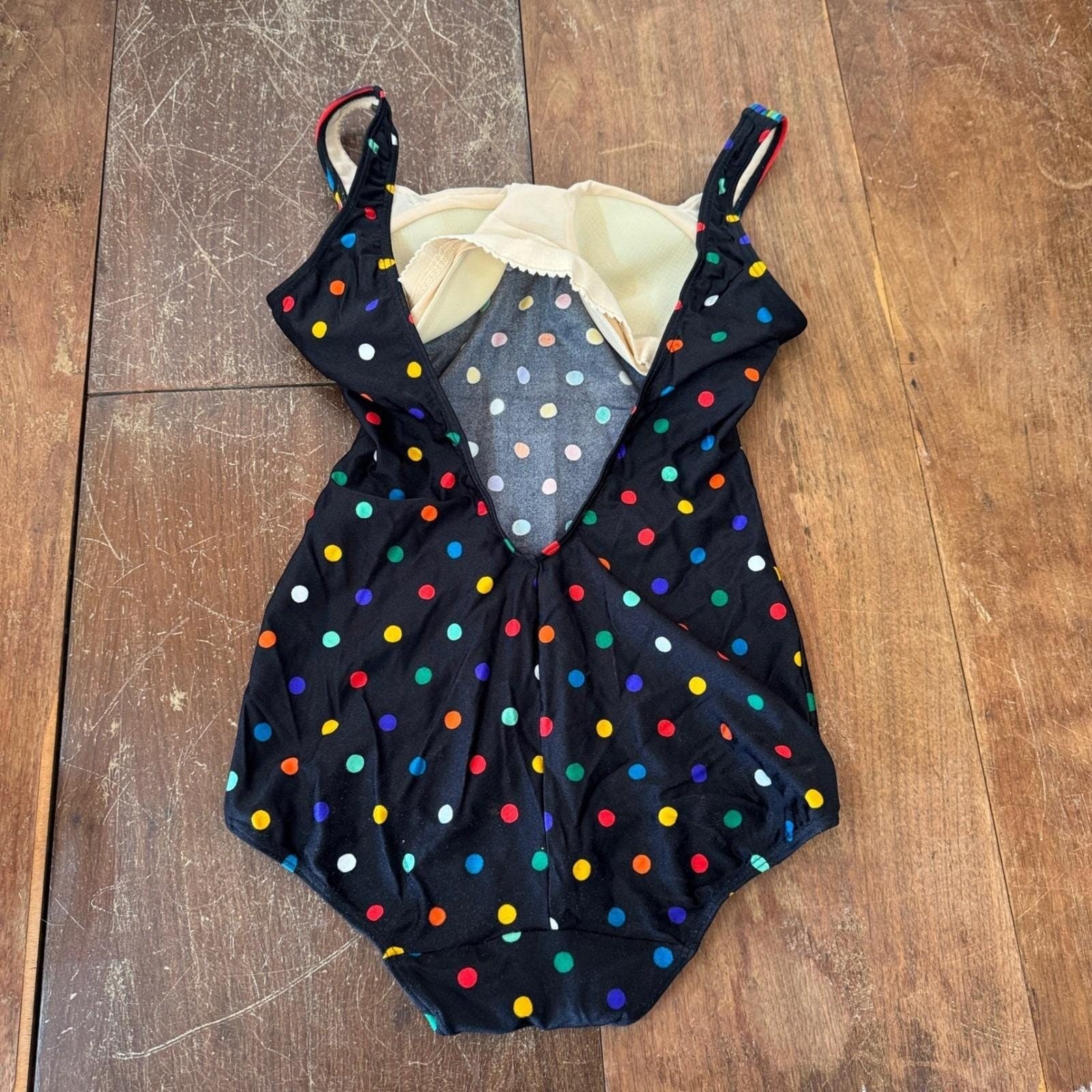Vintage Gottex Polka Dot Rainbow One Piece Swimsuit Size 1