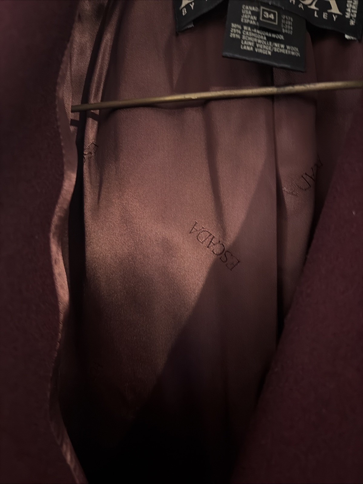 Vintage Escada Margaretha Ley Burgundy Wool Blazer Gold Buttons EU 34 US 2