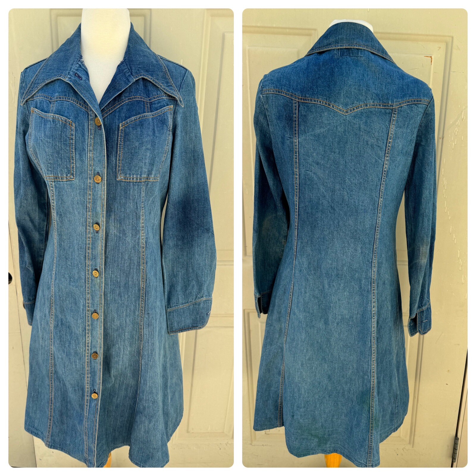 Vintage 70’s Hay Pence Denim Midi Dress Button Front ILGWU 34” Size M 12