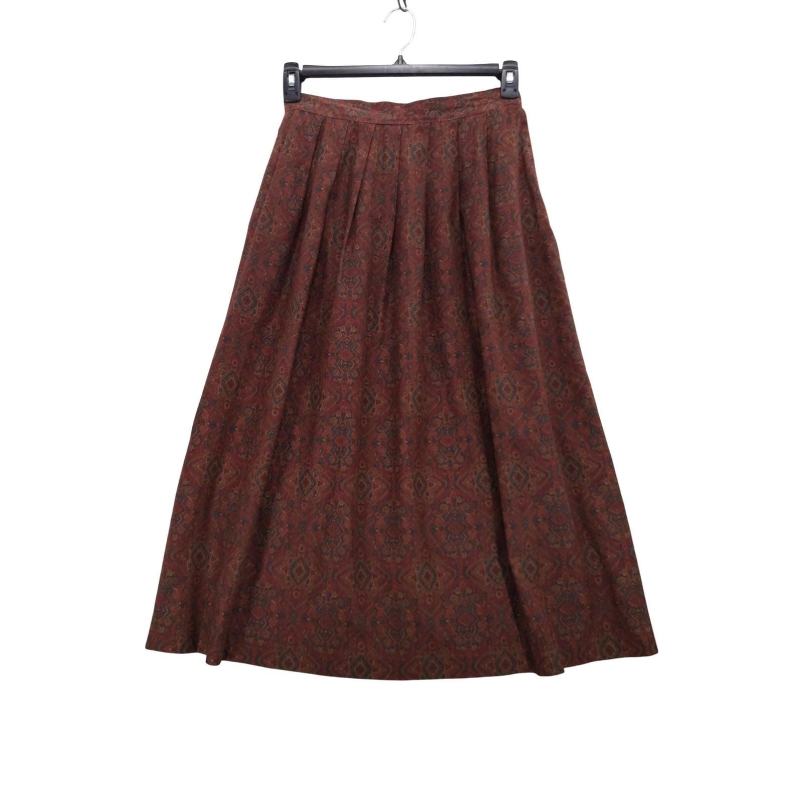 vtg Brooks Brothers Midi Skirt Womens 12 High Waist Burgundy Paisley Pleated