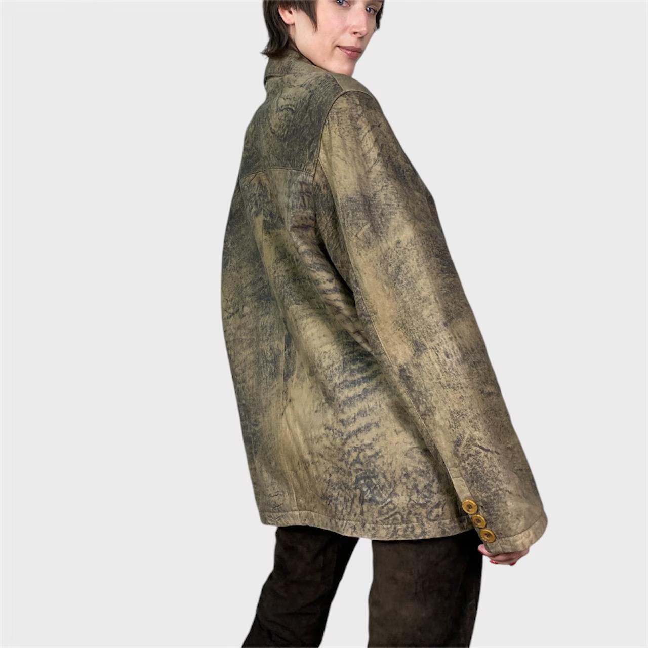Vintage Distressed Lamb Leather Jacket: Oversized Brown Unisex size US10