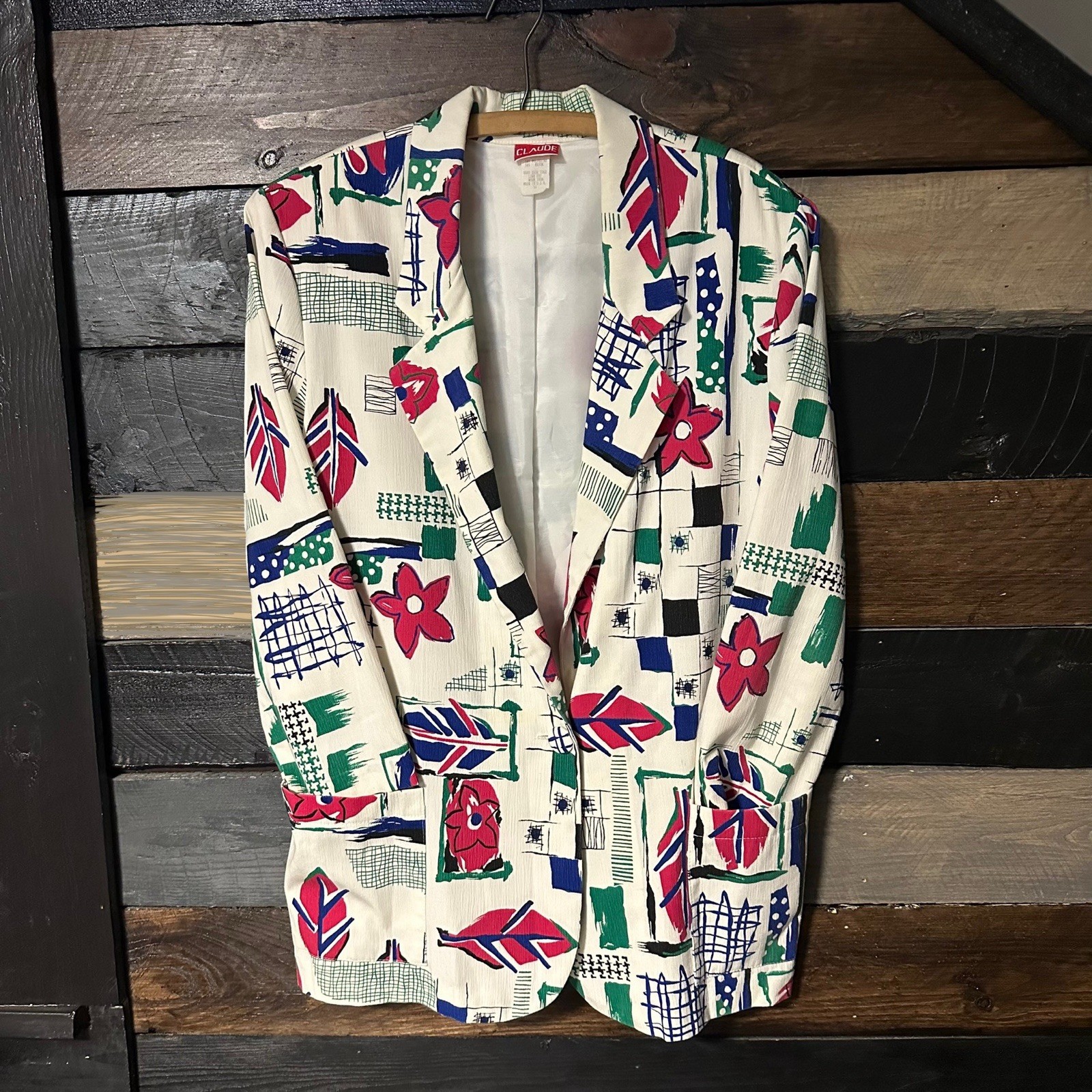 Vintage 90s Claude Floral Geometric Blazer Jacket Womens Size 16