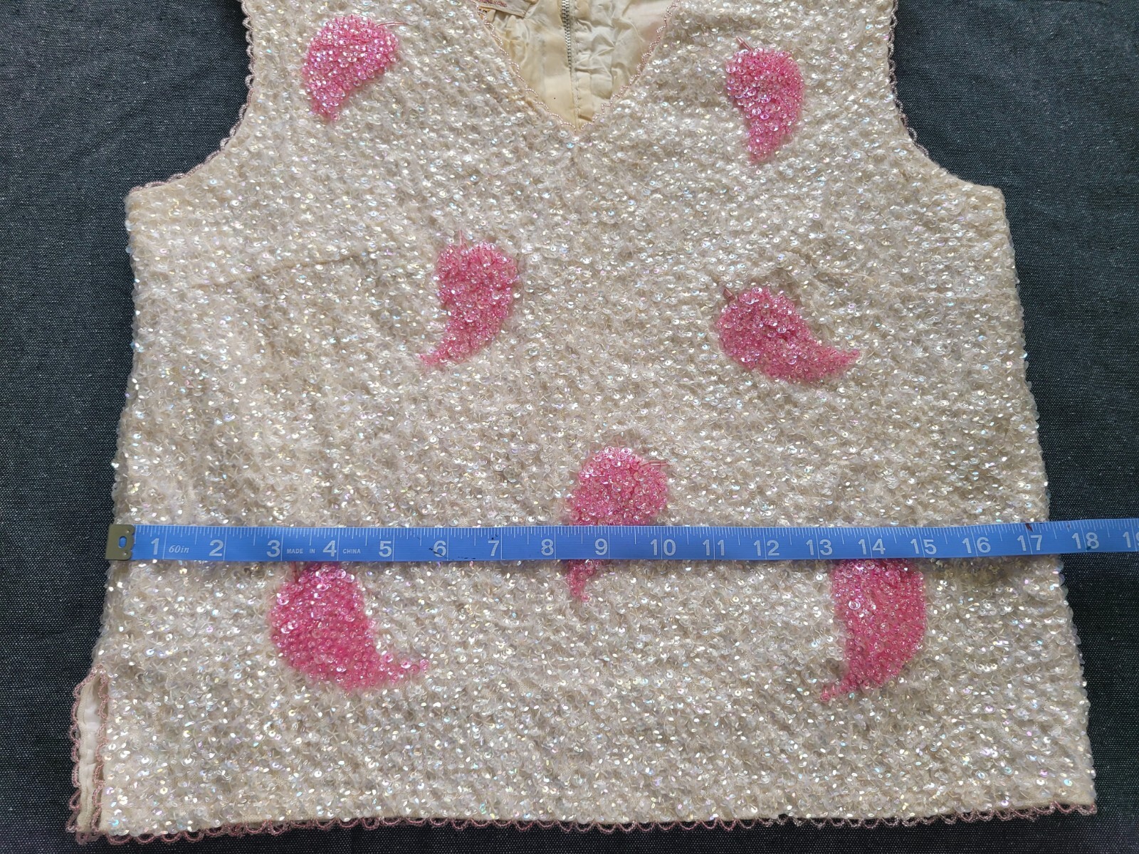Vintage 1950s House Of Gold Beaded Wool Tank Top Blouse Pink Peppers 40 M Glam