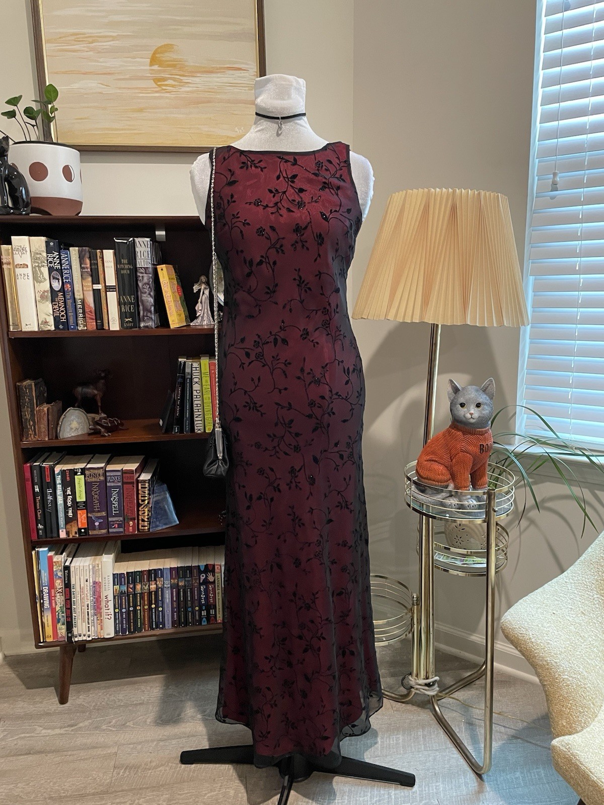 Vintage 90s Chelsea Nites Burgundy Cowl Back Dress Vampire Goth Whimsigoth