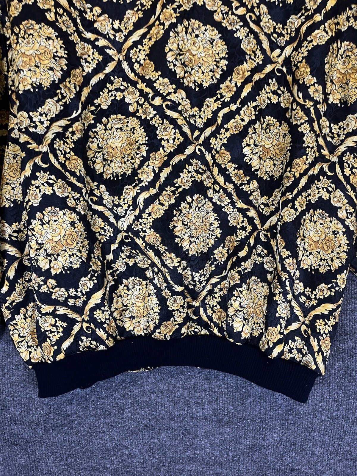Vintage 80s 90s Papell Too Baroque Gold Floral Bomber Jacket Padded Shoulders