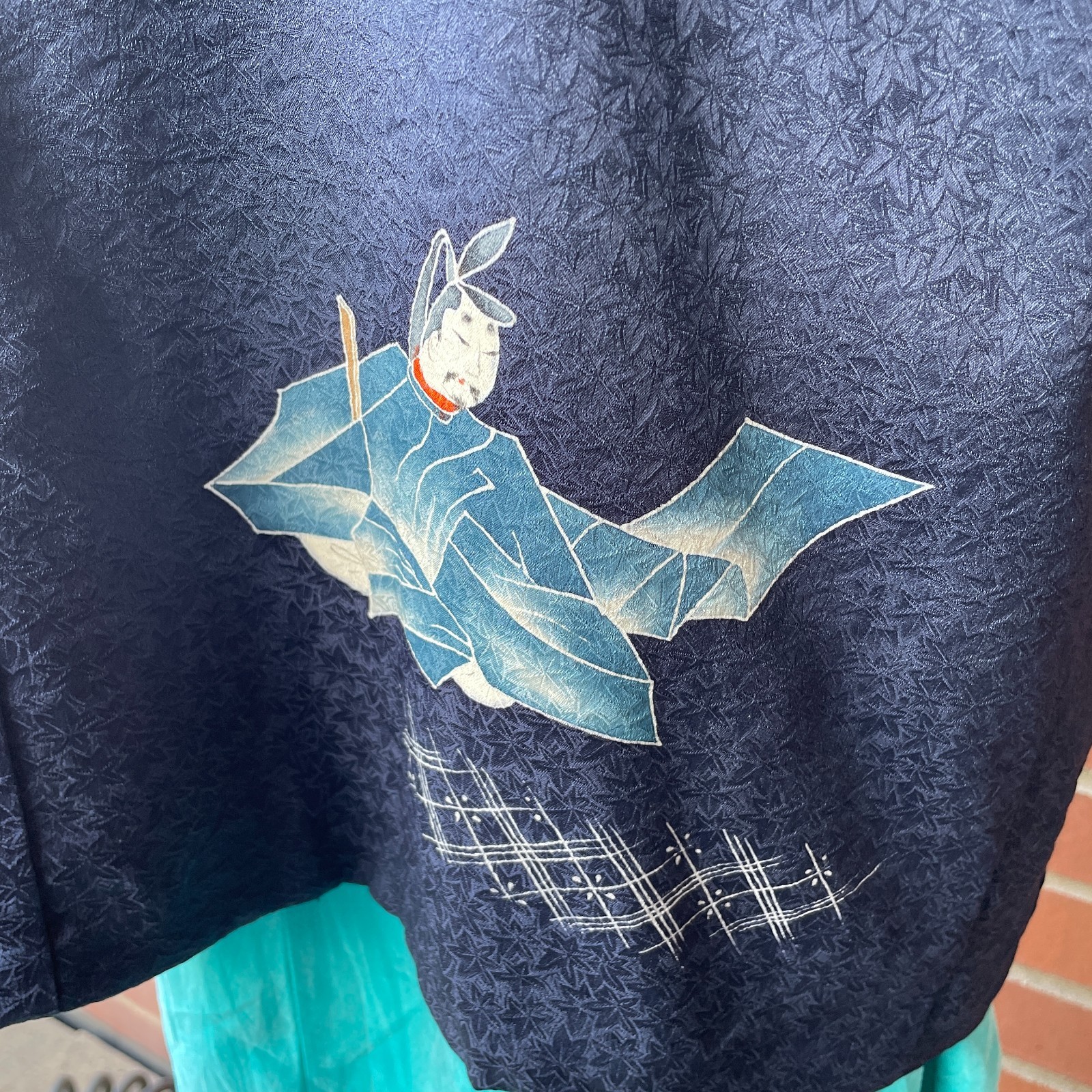 Vintage Japanese Navy Blue Silk Haori Leaf Kimono Size S-L