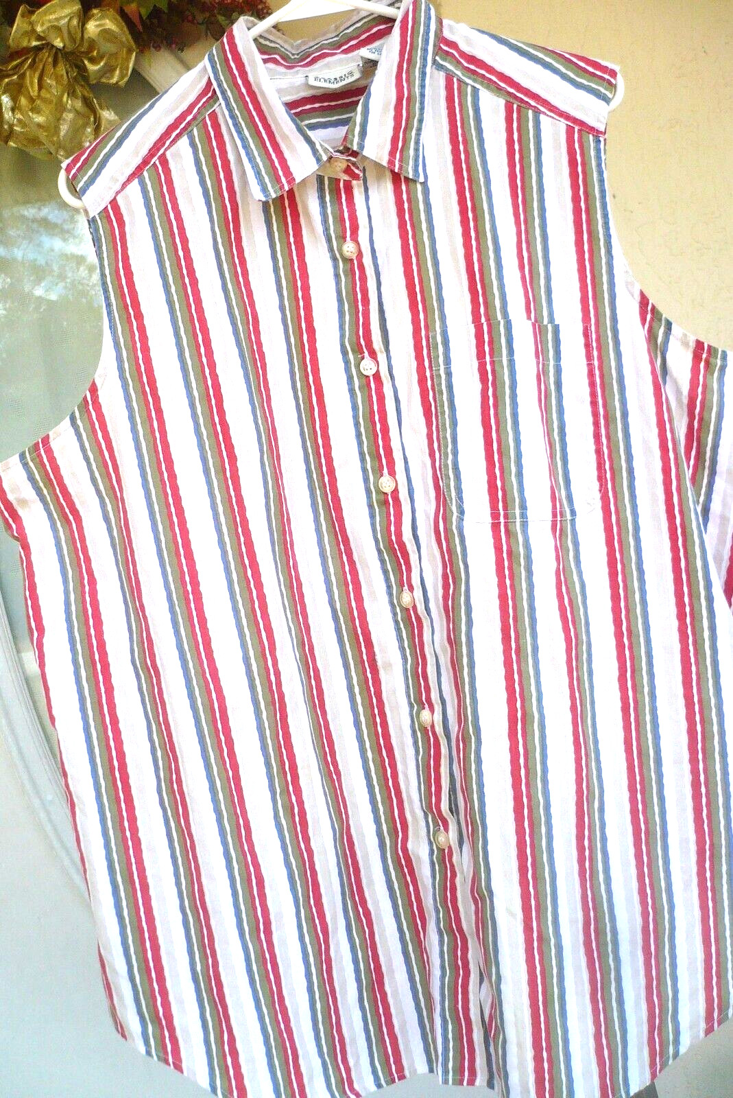 VTG CLASSIC ELEMENTS X 1X XL CRISP COTTON SLEEVELESS STRIPED BUTTON SHIRT BLOUSE