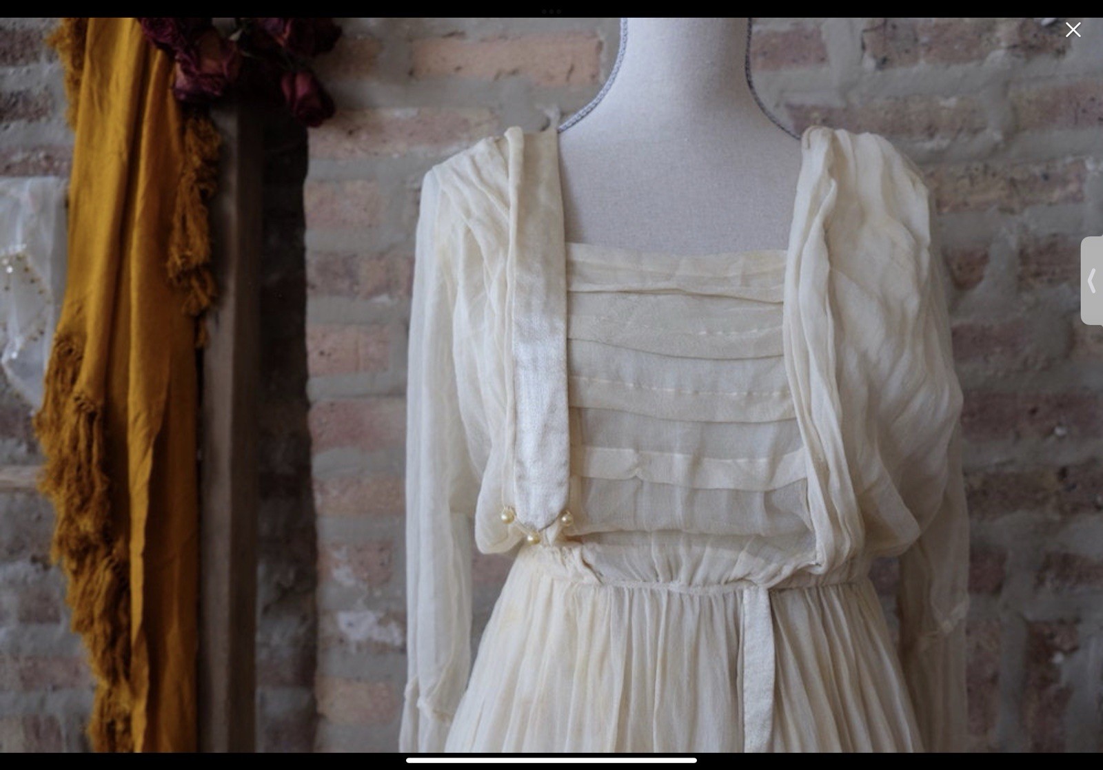 Antique Edwardian Ivory Silk Prairie Dress Empire Waist Cottagecore