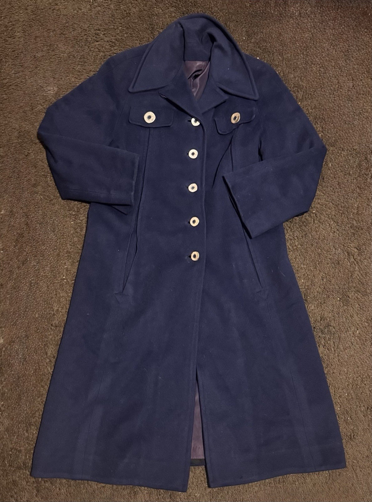 Vtg Zelinka Matlick 40.5” Long Blue Coat 100% Cashmere By Amicale
