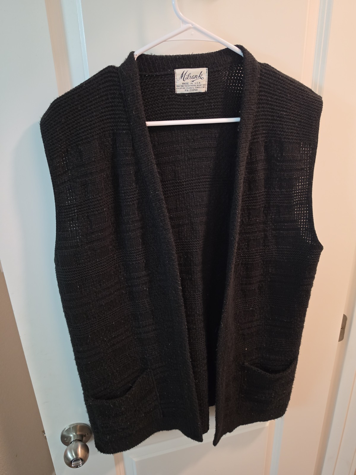 Vintage 60’s Milrank Womens Sweater Cardigan Vest USA Made Black Geometric