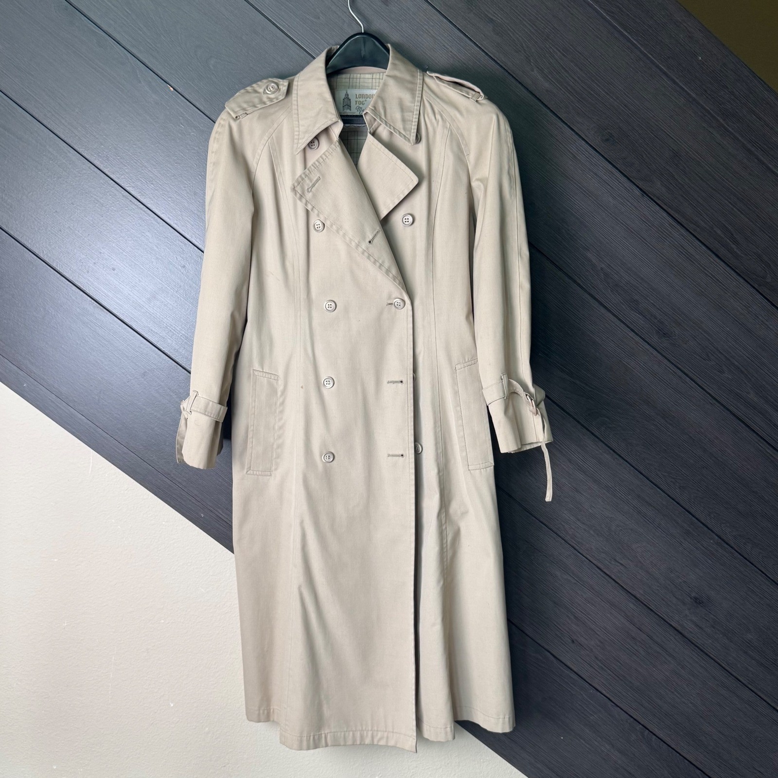 London Fog Maincoats Women’s Double Breasted Trench Coat Beige 10 Petite VTG