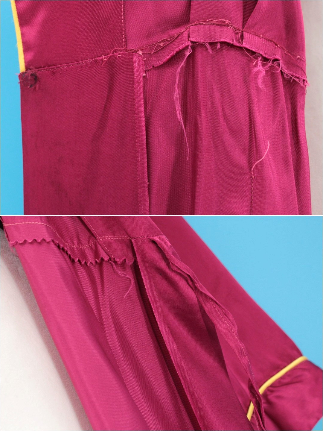 VTG Women’s 40s Magenta W/ Yellow Trim Asian Robe Sz S 1940s Satin Rayon