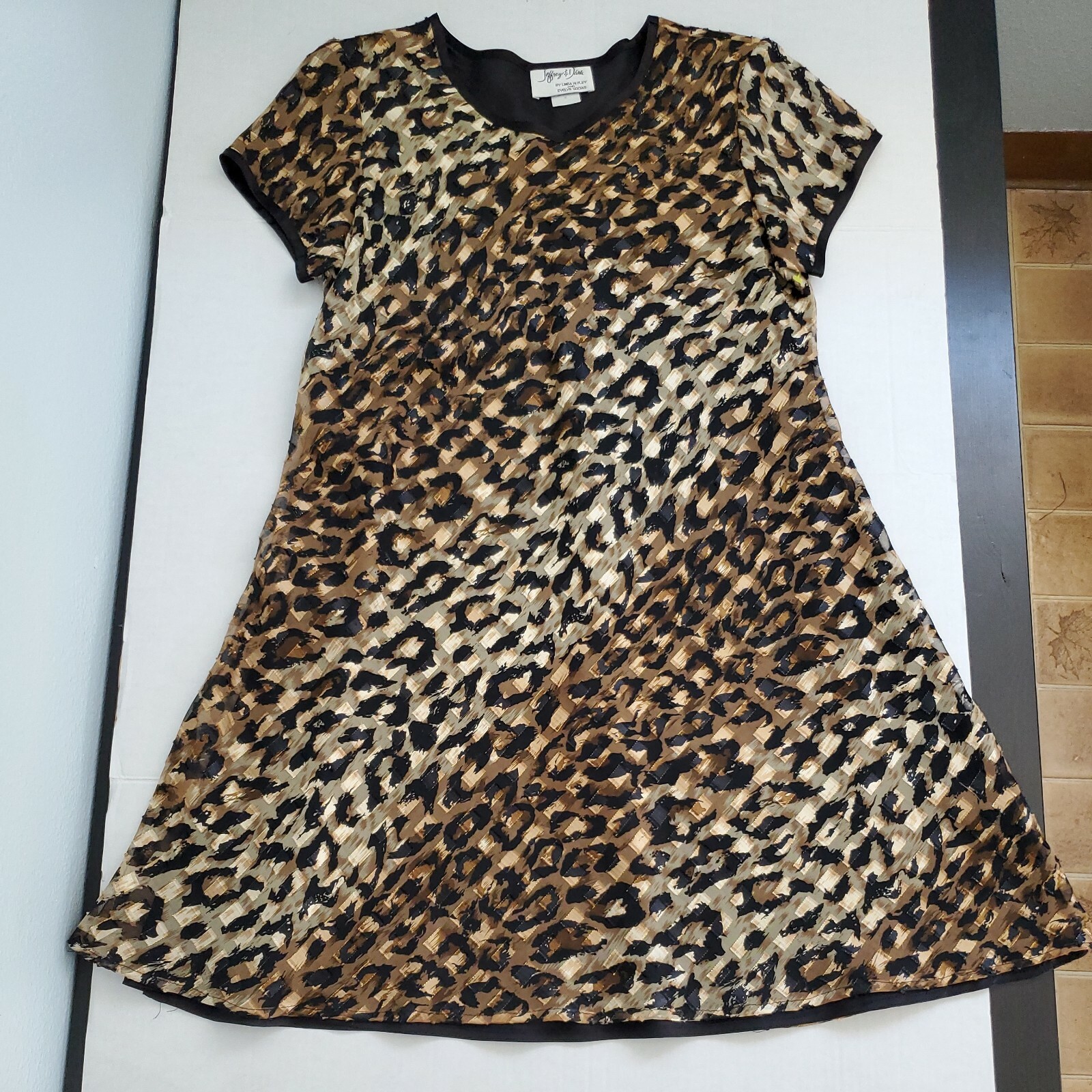 Jeffrey & Dara evening dress Vintage animal print mini gold black Made in USA 10