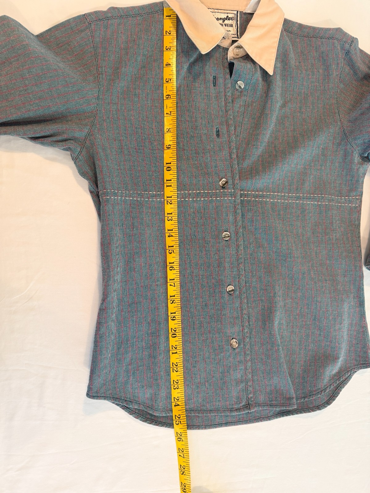 Vintage Wrangler Women’s Plaid Teal Red S Western Cowgirl Retro Button Up Shirt