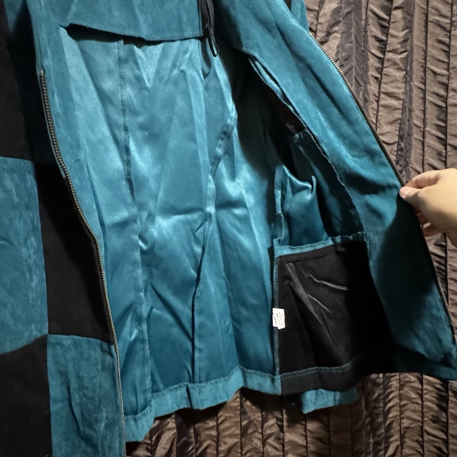 Jessica Howard Teal Black Block Pattern Zip Jacket Women’s Size 12 Vintage 90s
