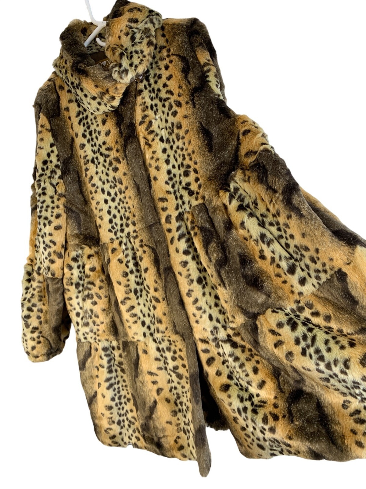 VTG Y2K Donna Vinci Faux Fur Animal Print Swing Coat L/XL A-Line Tiered GUC