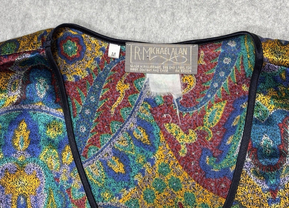 Vintage R Michael Alan Multicolor Mumu Silky Large Sleeves Size Medium