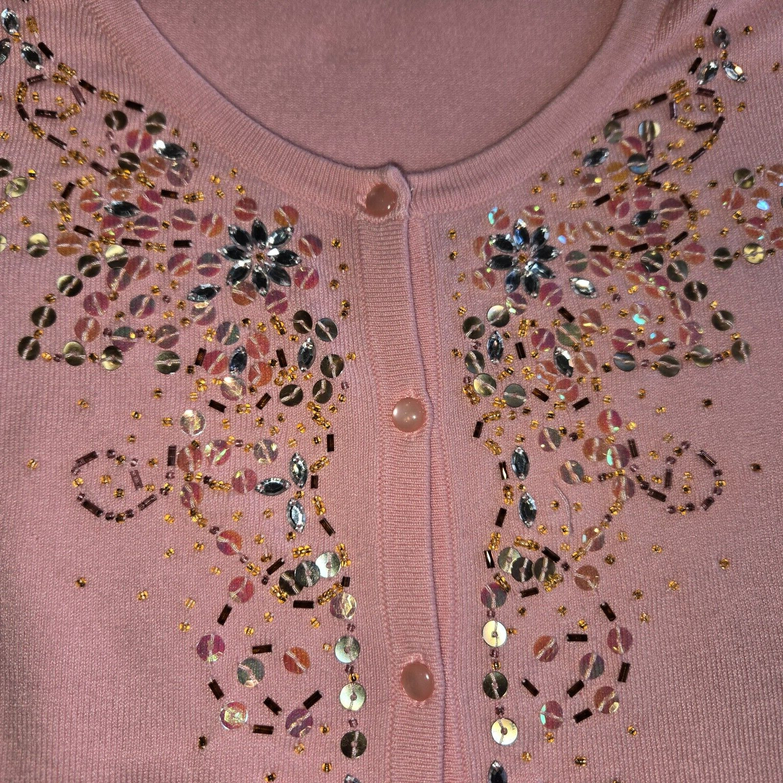 Vtg Chadwick’s Hong Kong Beaded Embellished Pink Cardigan Sweater Sz Large READ