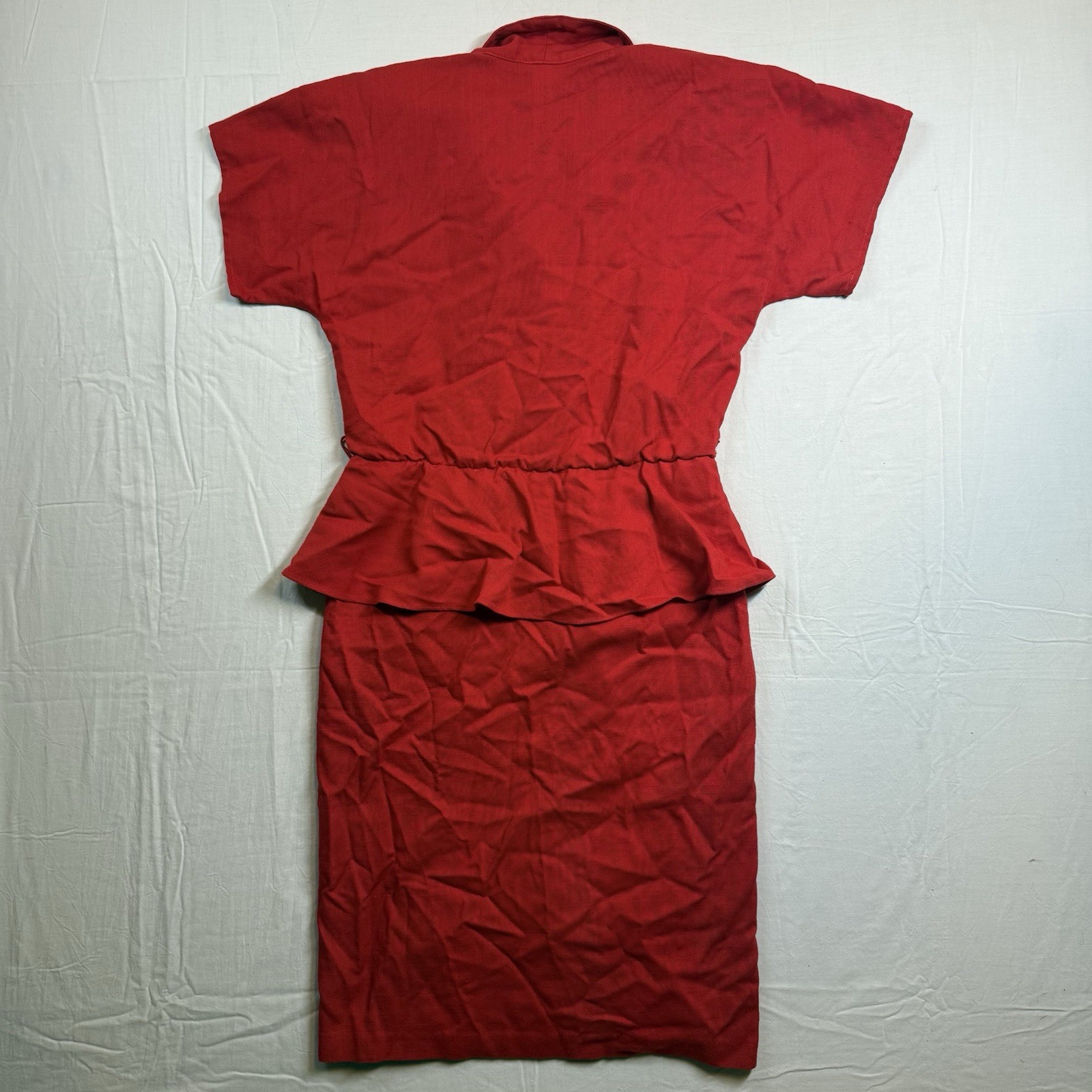 Vintage Wild Party Red Peplum Dress Gold Buttons Cocktail Officewear Sz 11/12