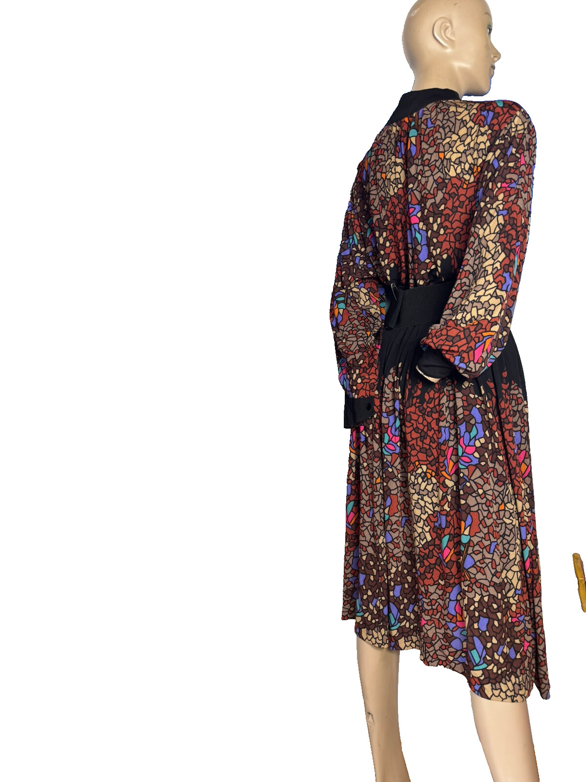 Lisabella Roma Vintage Midi Dress 70s 80s Jersey Fit & Flare Mosaic Pattern 40 42