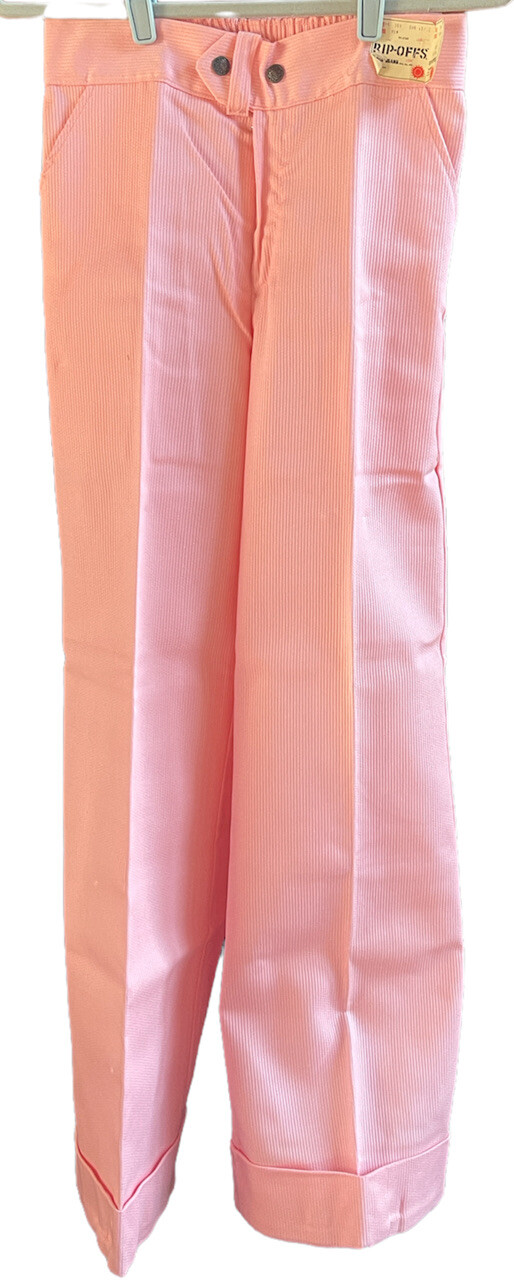 Vtg NEW 1970s Bell Bottom Sun Jeans Retro Junior Sz 7/8 30×34” Pink Twill Flare
