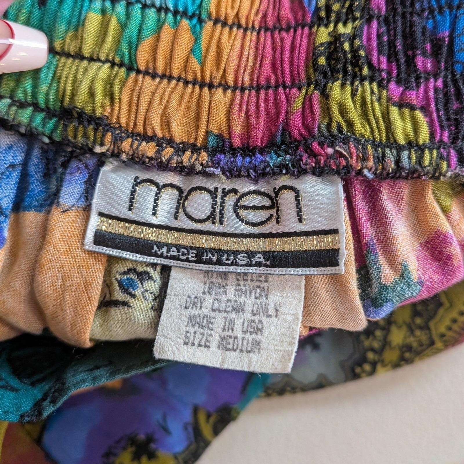 Hippie Festival Boho Tie Dye Floral 80s Patchwork Y2K Retro Purple Teal M Skirt