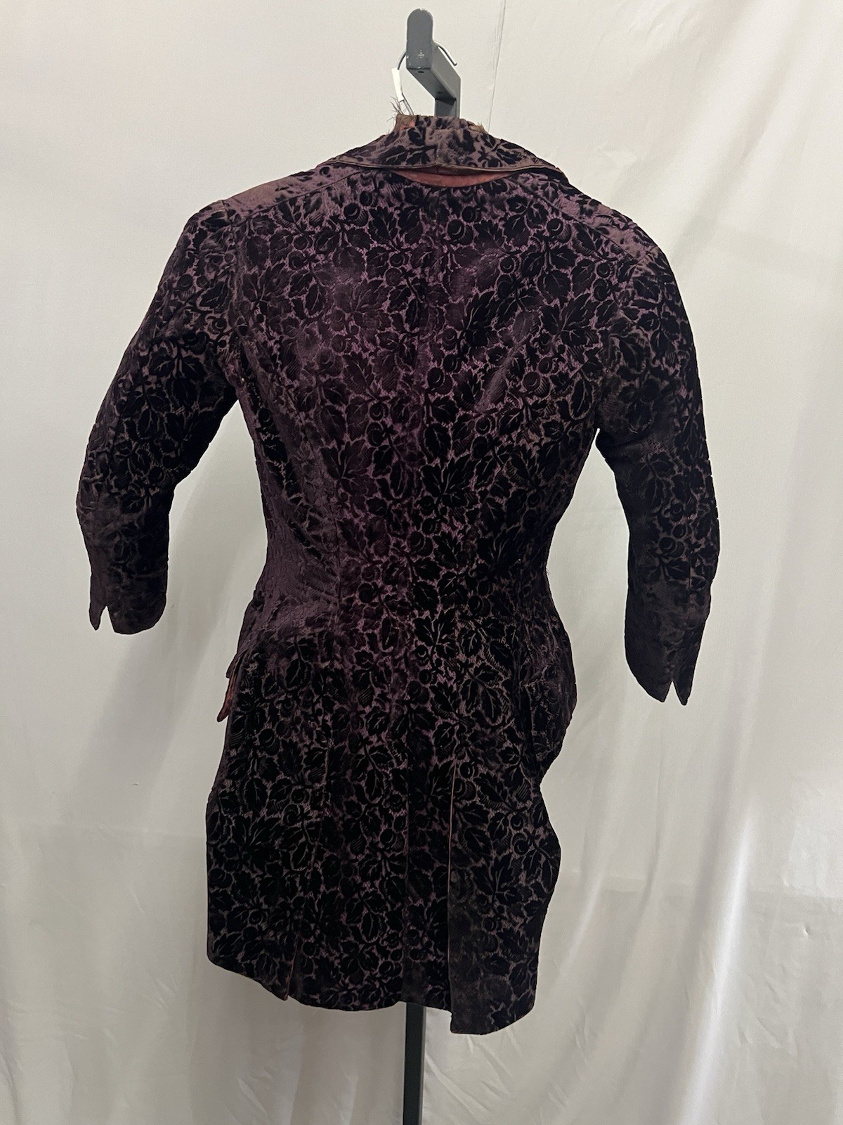 1880’s Burgundy Figured Velvet & Merlo Silk Satin Bodice