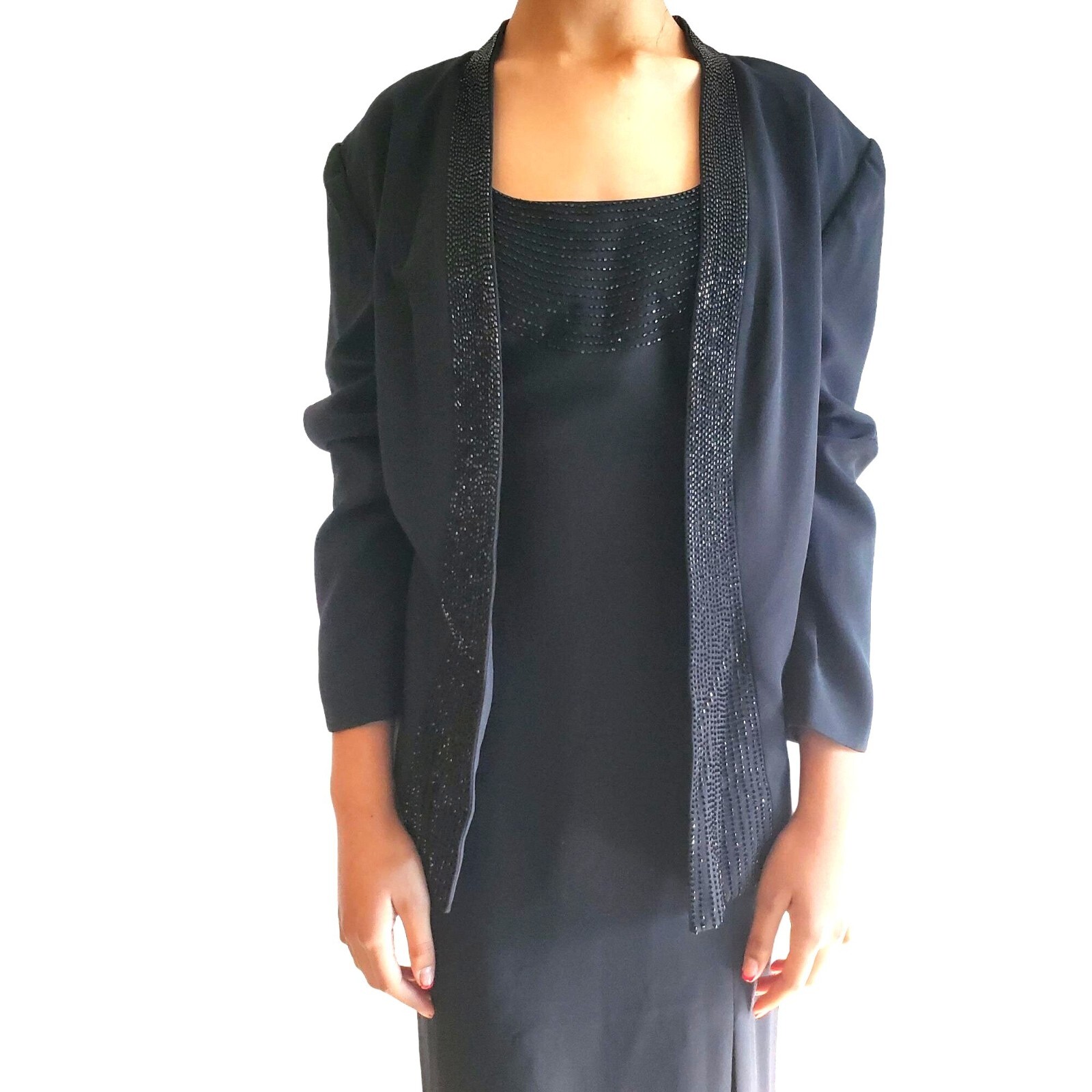 Vintage Daymor Couture by C.Mercedes Ferreira Black Scooped Column Gown + Jacket
