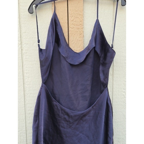 Vintage Y2k Backless Navy Slip Dress Slit Baddie Whimsy Satin Romantic Dress Med