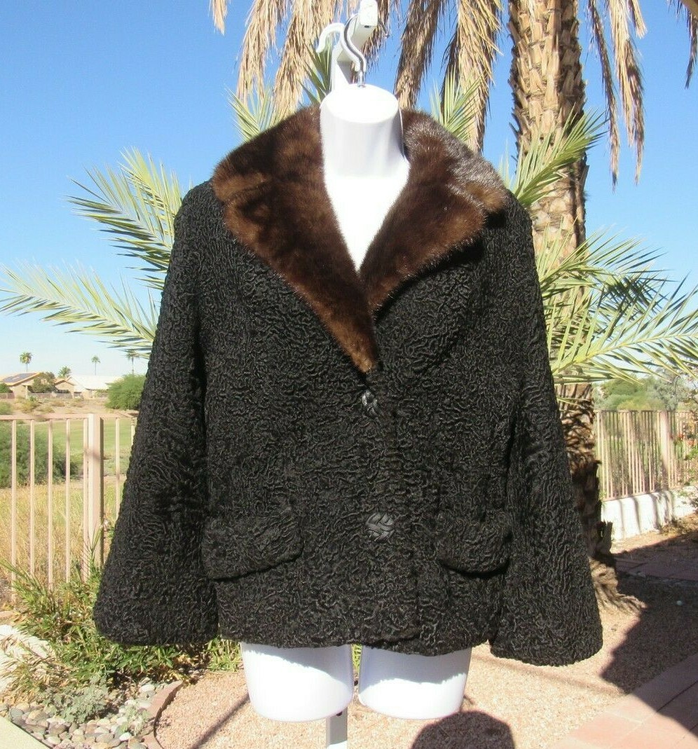 VTG 1950s 60s ASTMANN FURS BLACK BROADTAIL COAT MINK FUR COLLAR EXCELLENT COND.