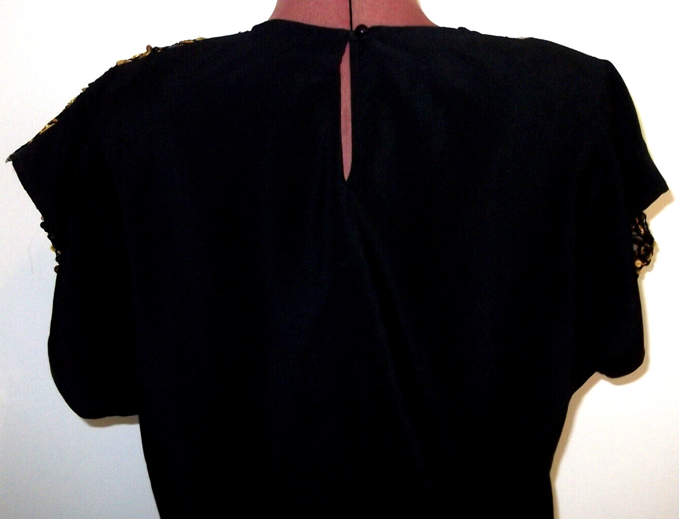 Vtg Black ADAMO Gold SEQUINED Pullover SHORT SLEEVE Evening Cocktail TOP/Size S