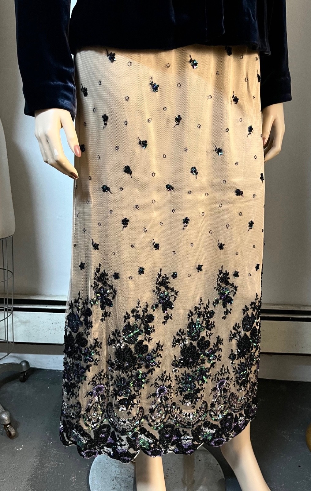 Excellent Vintage J Peterman Belle Epoque Silk Beaded Skirt Size 8 Waist 28-29
