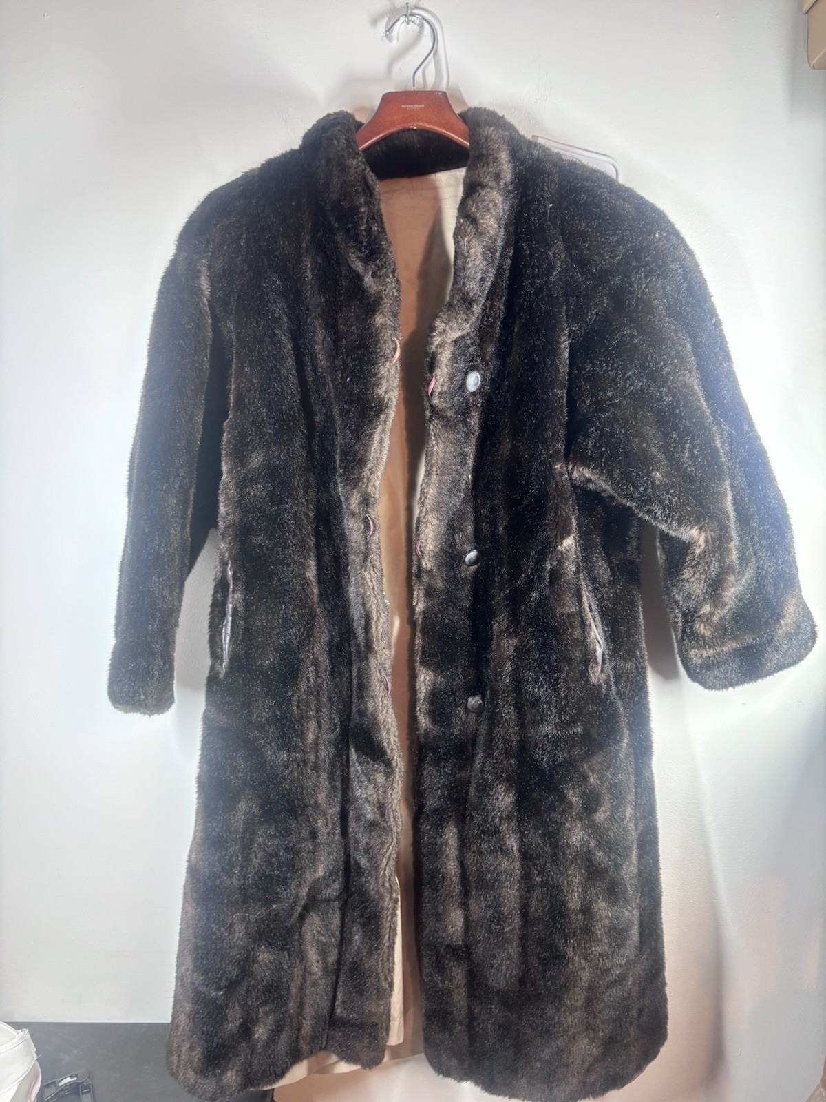VINTAGE Sportowne Futur Women Faux Fur Coat Reversible Raincoat Jacket Sz 12? L?