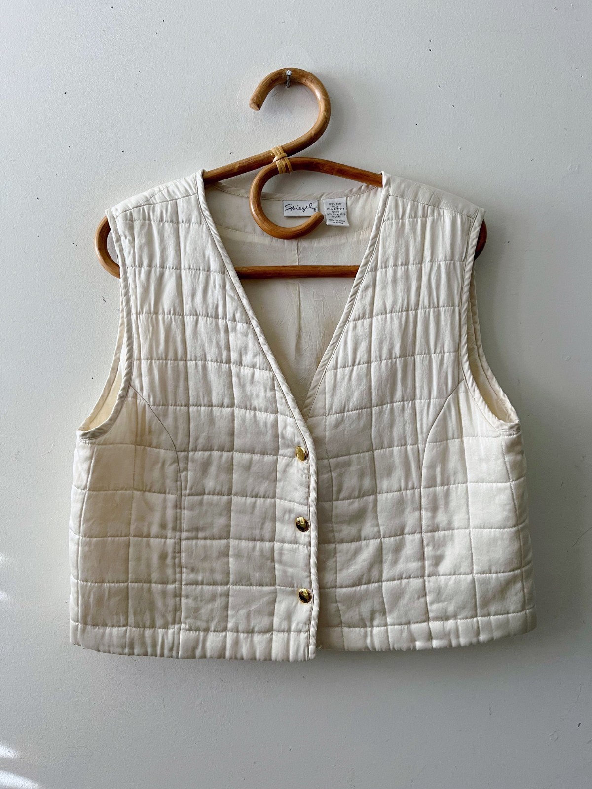 Vintage 90s Y2K Silk Quilted Vest Size Medium Boho Layering Quiet Luxury Piece