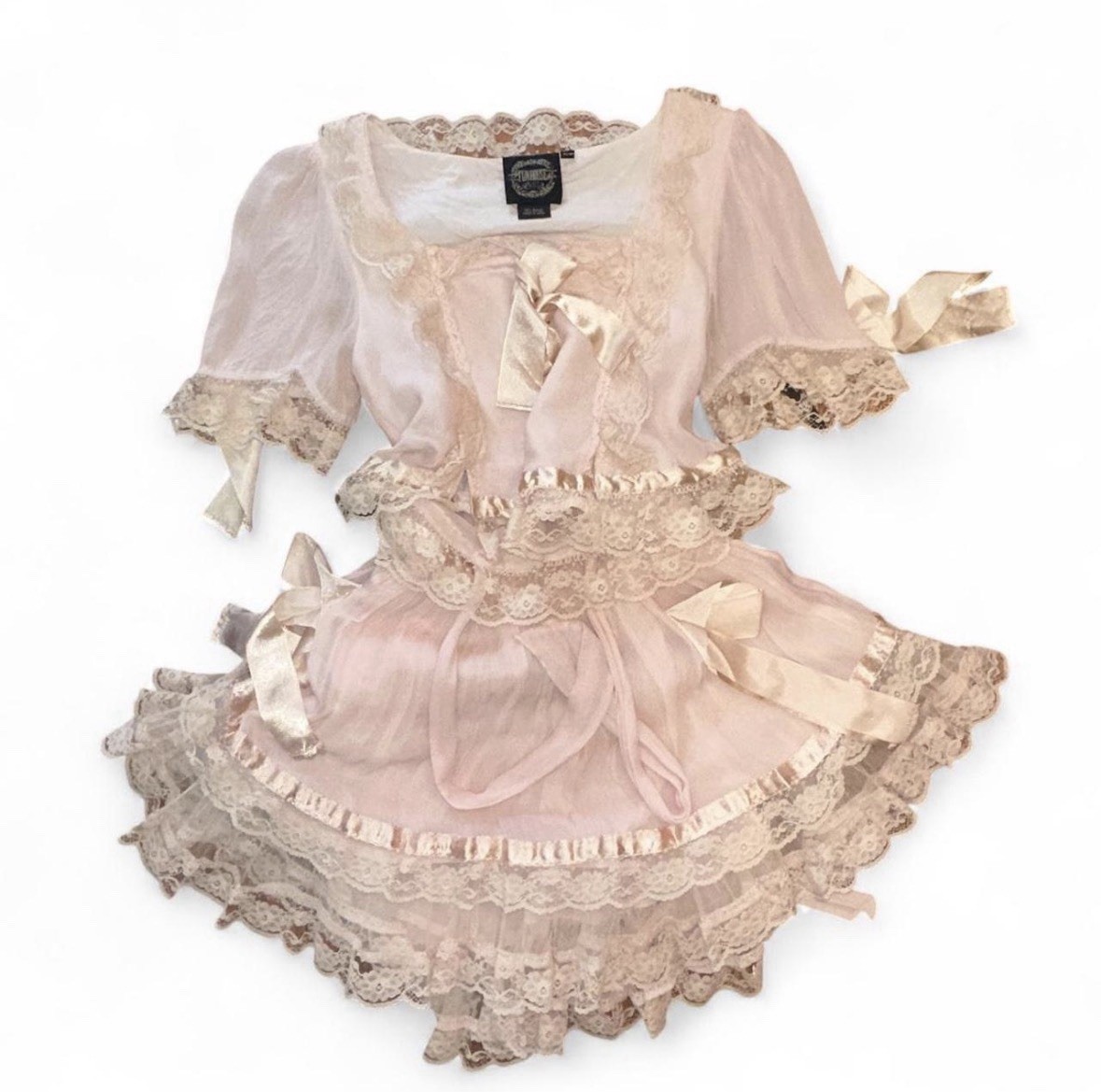 Funhouse Pink Bo Peep Set Pink Lace 2 Piece True Vintage S/M Frilly