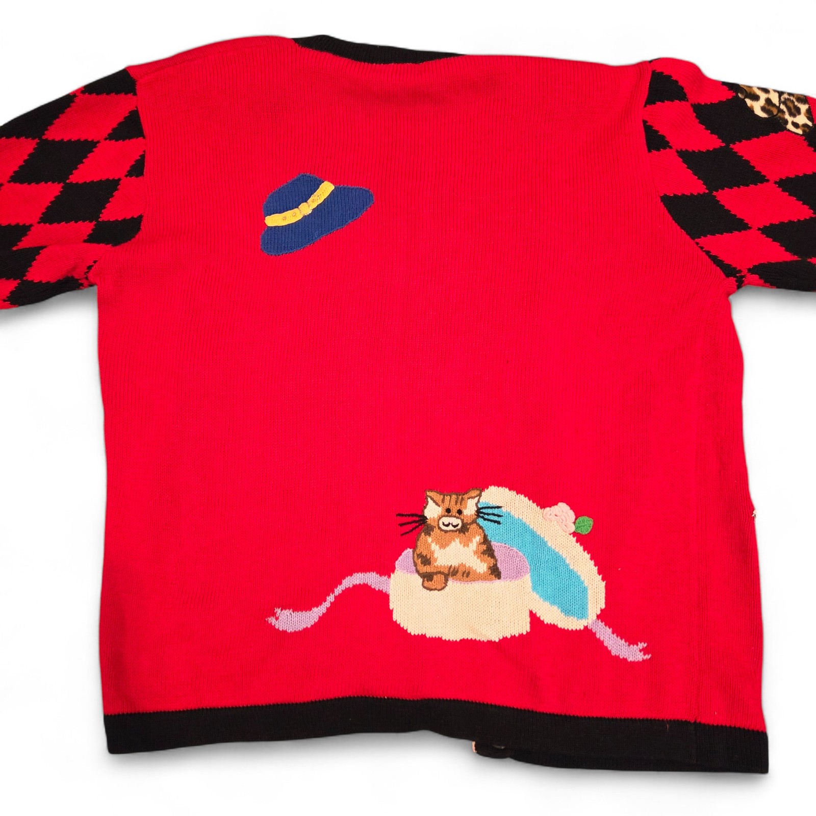 Vintage Becher Novelty Sweater XL Red Knit Hats Gloves Cats 80s 90s