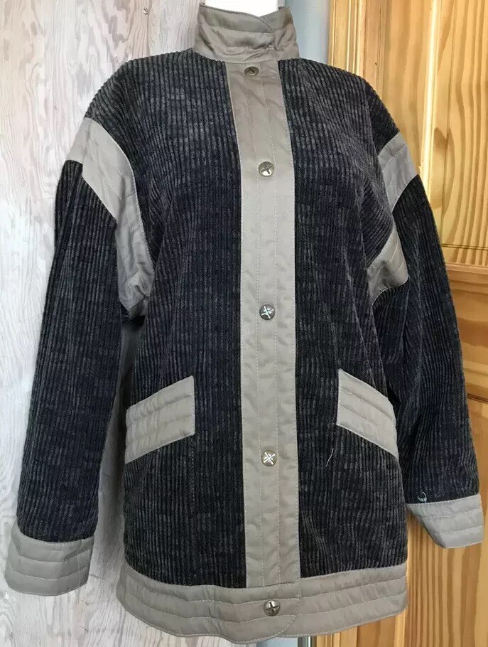 1980s 1990s Vintage Reversible Jacket Coat Canvas To Velvet Corduroy Poland EUC
